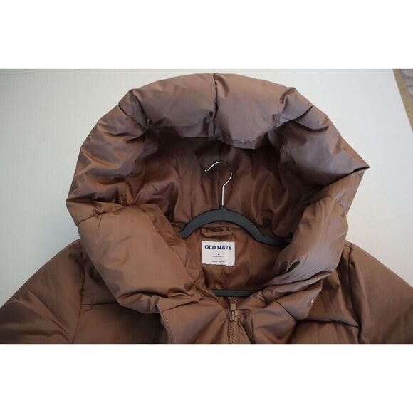Old Navy Women's Sz M Brown Water-Resistant Quilted Long Hooded Puffer Coat - Picture 11 of 14